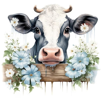 Flowers And Cow - 11CT Stamped Cross Stitch 50*50CM