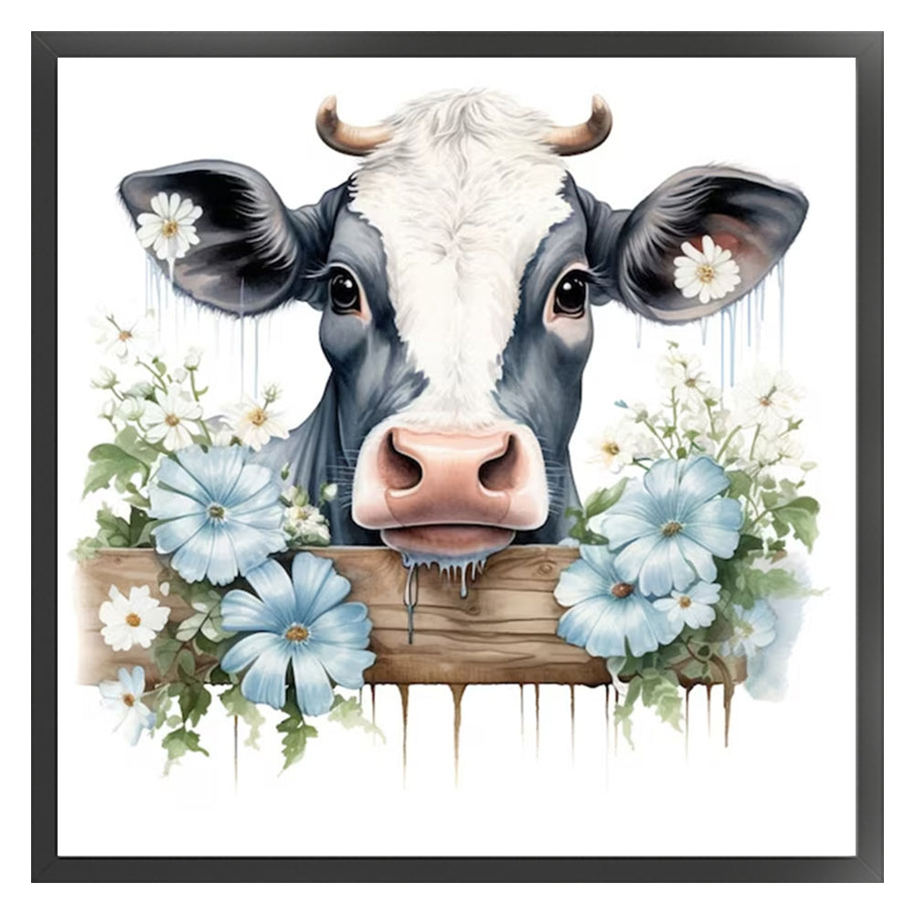 Flowers And Cow - 11CT Stamped Cross Stitch 50*50CM