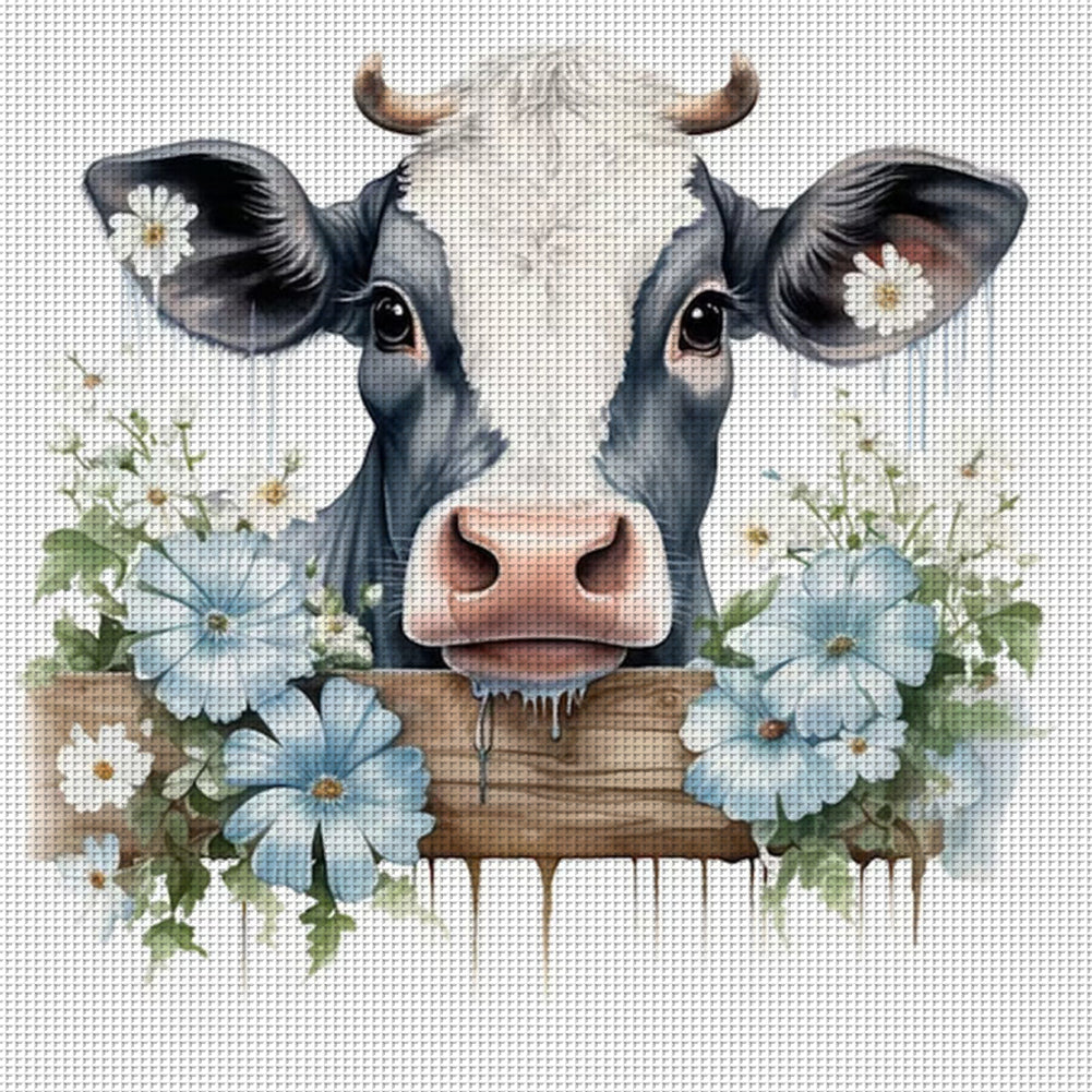 Flowers And Cow - 11CT Stamped Cross Stitch 50*50CM