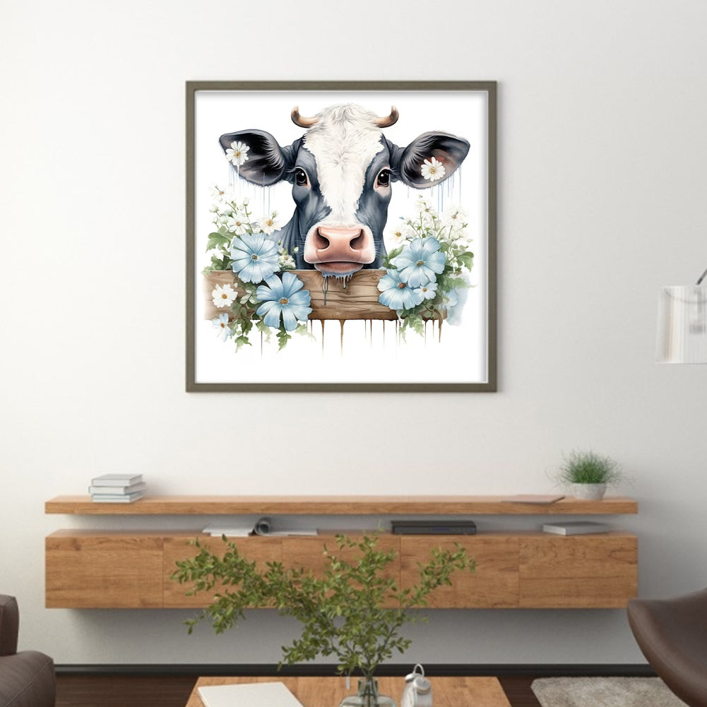 Flowers And Cow - 11CT Stamped Cross Stitch 50*50CM