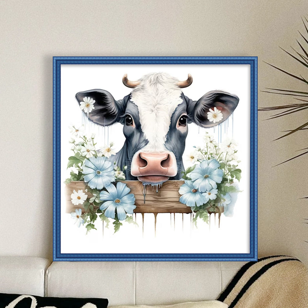 Flowers And Cow - 11CT Stamped Cross Stitch 50*50CM