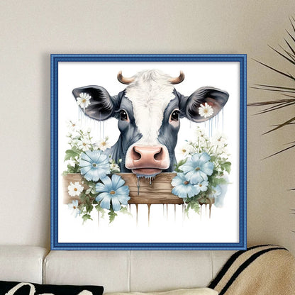 Flowers And Cow - 11CT Stamped Cross Stitch 50*50CM