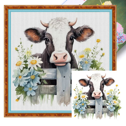 Flowers And Cow - 11CT Stamped Cross Stitch 50*50CM(Joy Sunday)