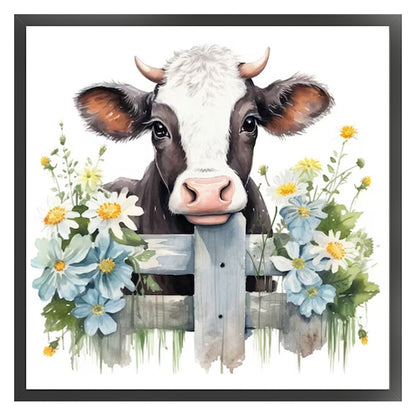 Flowers And Cow - 11CT Stamped Cross Stitch 50*50CM(Joy Sunday)