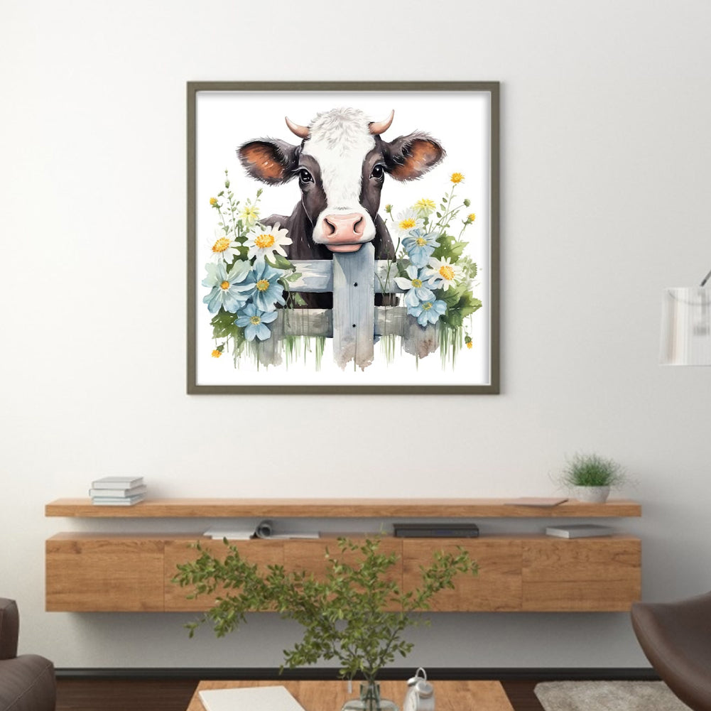 Flowers And Cow - 11CT Stamped Cross Stitch 50*50CM(Joy Sunday)