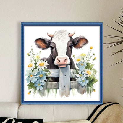 Flowers And Cow - 11CT Stamped Cross Stitch 50*50CM(Joy Sunday)