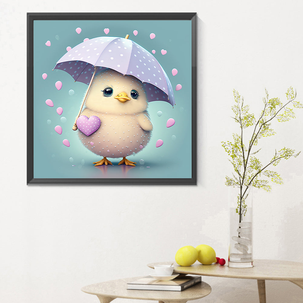 Chicken Holding An Umbrella In The Rain - Full Round Drill Diamond Painting 30*30CM
