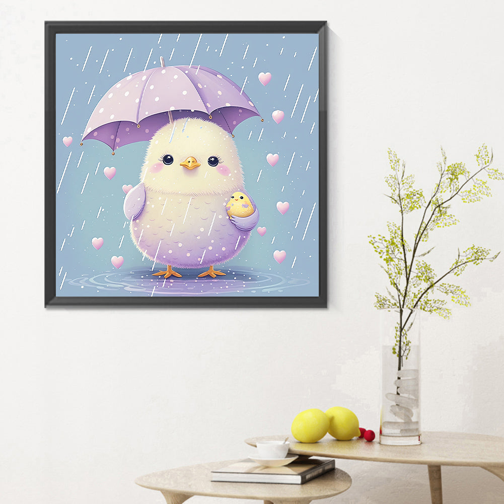 Chicken Holding An Umbrella In The Rain - Full Round Drill Diamond Painting 30*30CM