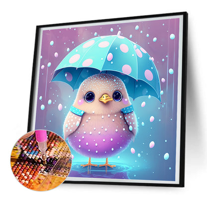 Chicken Holding An Umbrella In The Rain - Full Round Drill Diamond Painting 30*30CM