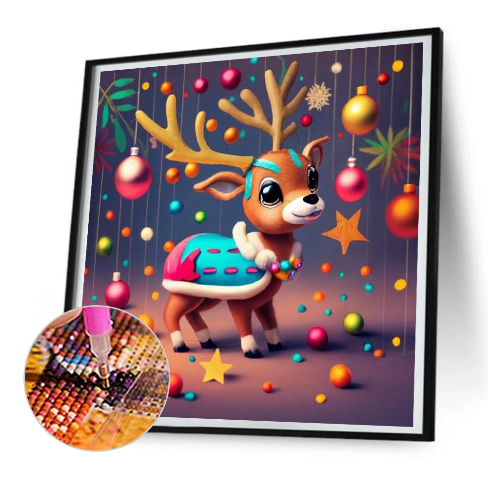 Christmas Reindeer - Full Round Drill Diamond Painting 30*30CM