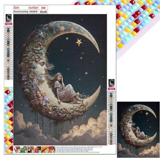 Girl On The Moon - Full Square Drill Diamond Painting 30*40CM