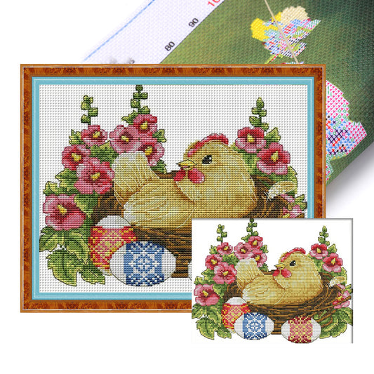 Hen And Eggs - 14CT Stamped Cross Stitch 28*22CM