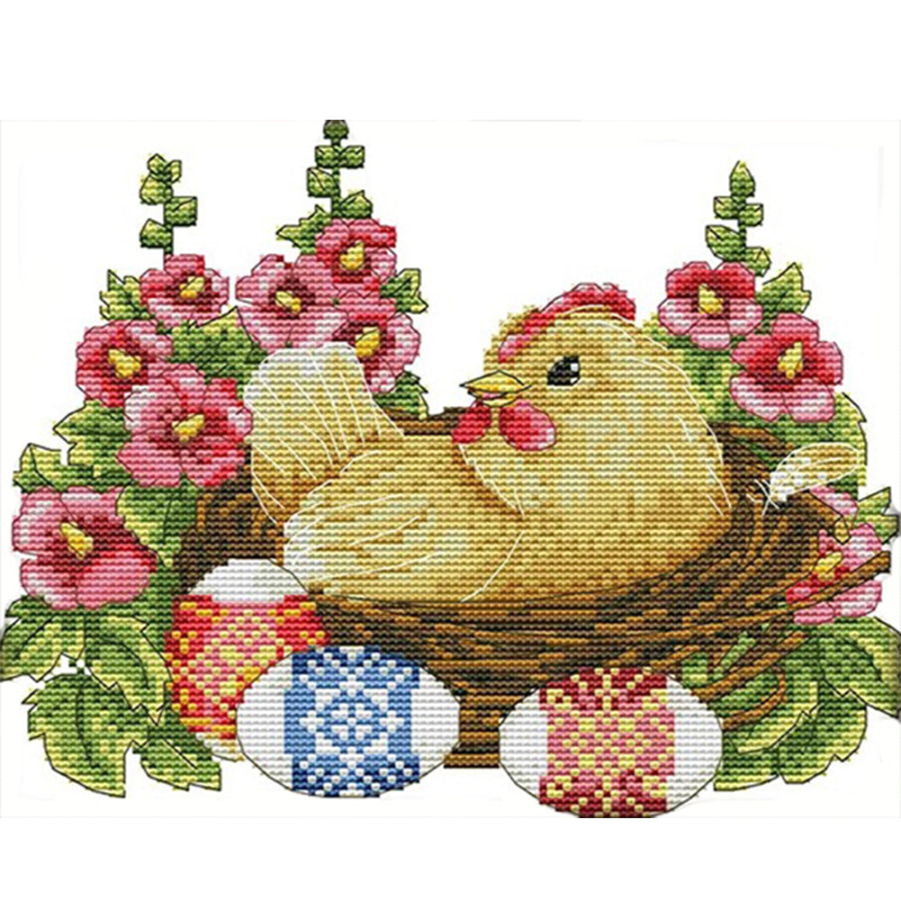 Hen And Eggs - 14CT Stamped Cross Stitch 28*22CM