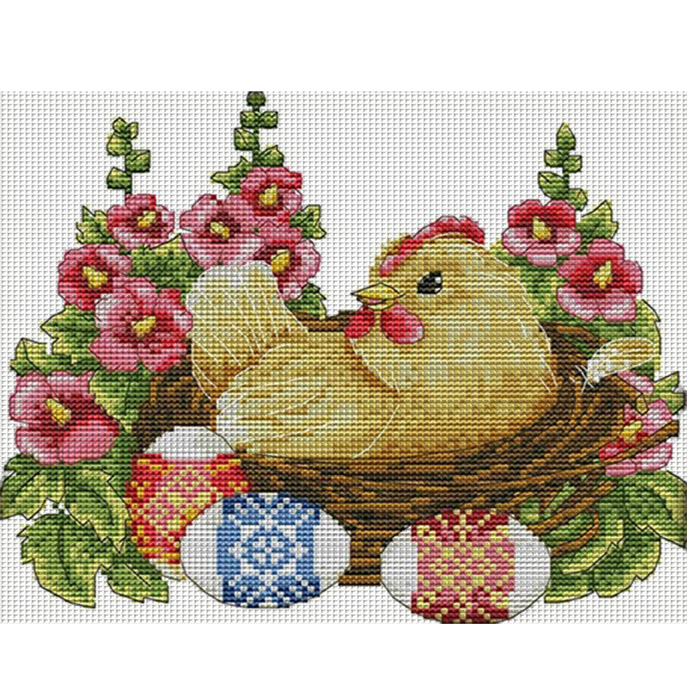 Hen And Eggs - 14CT Stamped Cross Stitch 28*22CM