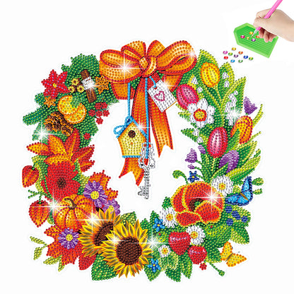 Diamond Painting Sticker Gem DIY Craft Kit for Kid Gift (Christmas Wreath #4)