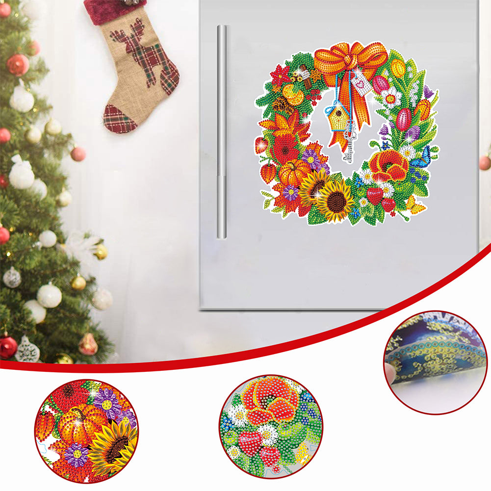 Diamond Painting Sticker Gem DIY Craft Kit for Kid Gift (Christmas Wreath #4)