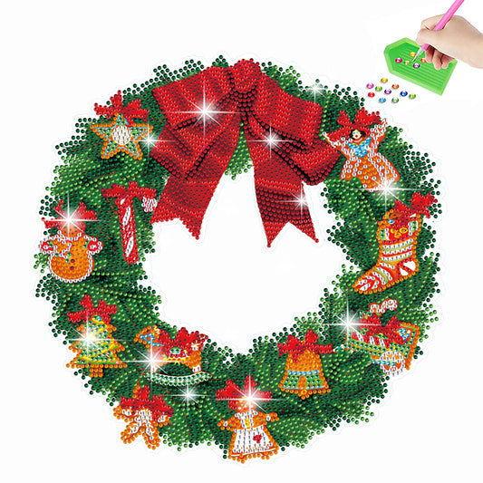 Diamond Painting Sticker Gem DIY Craft Kit for Kid Gift (Christmas Wreath #6)