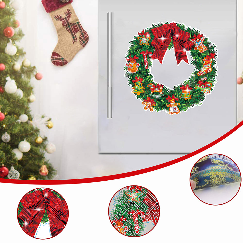 Diamond Painting Sticker Gem DIY Craft Kit for Kid Gift (Christmas Wreath #6)