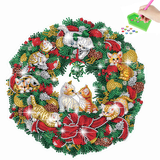 Diamond Painting Sticker Gem DIY Craft Kit for Kid Gift (Christmas Wreath #7)