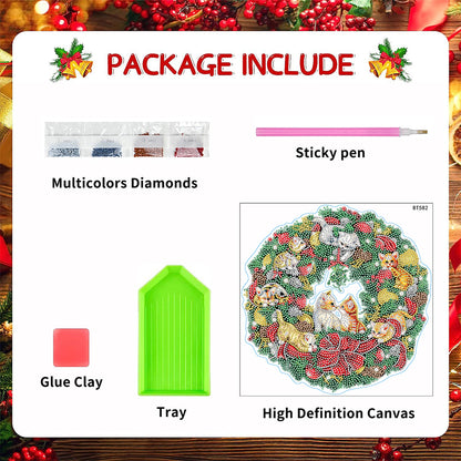 Diamond Painting Sticker Gem DIY Craft Kit for Kid Gift (Christmas Wreath #7)