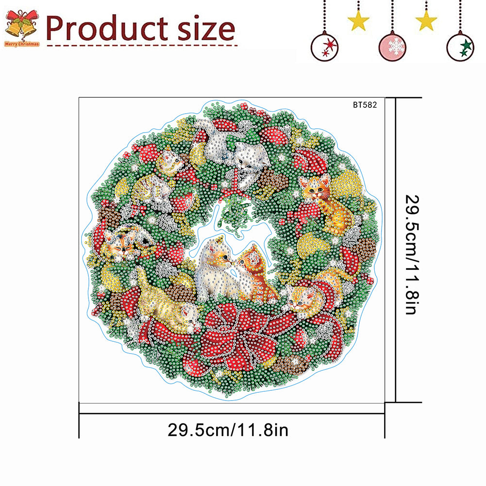 Diamond Painting Sticker Gem DIY Craft Kit for Kid Gift (Christmas Wreath #7)