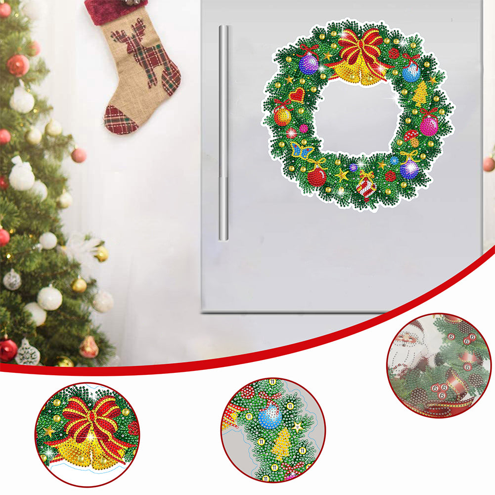 Diamond Painting Sticker Gem DIY Craft Kit for Kid Gift (Christmas Wreath #8)