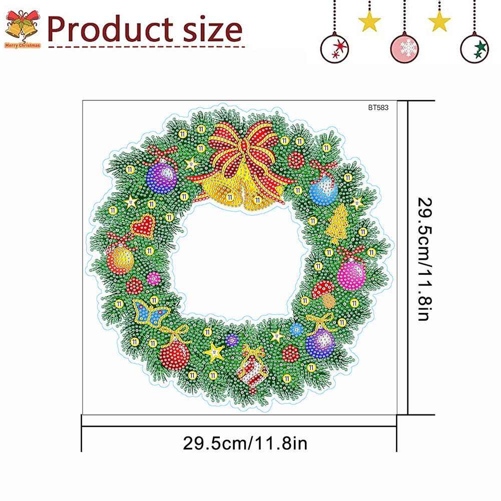 Diamond Painting Sticker Gem DIY Craft Kit for Kid Gift (Christmas Wreath #8)