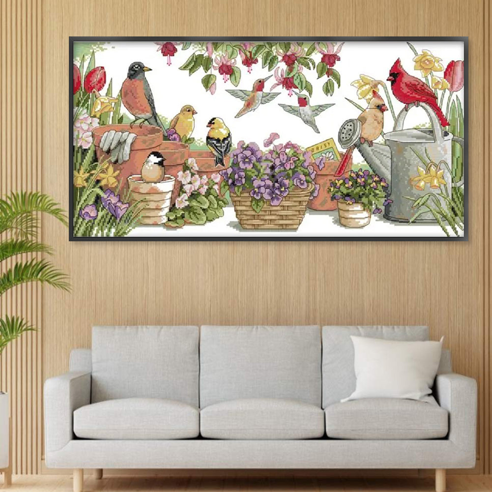 Garden Birds Gathering Pictures - 14CT Stamped Cross Stitch 54*30CM