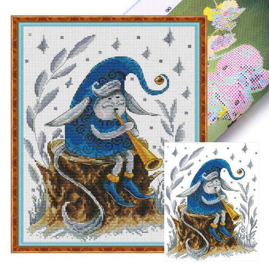 Elf Blowing The Trumpet - 14CT Stamped Cross Stitch 27*34CM