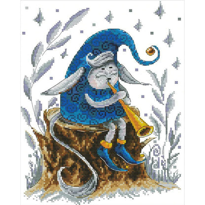 Elf Blowing The Trumpet - 14CT Stamped Cross Stitch 27*34CM