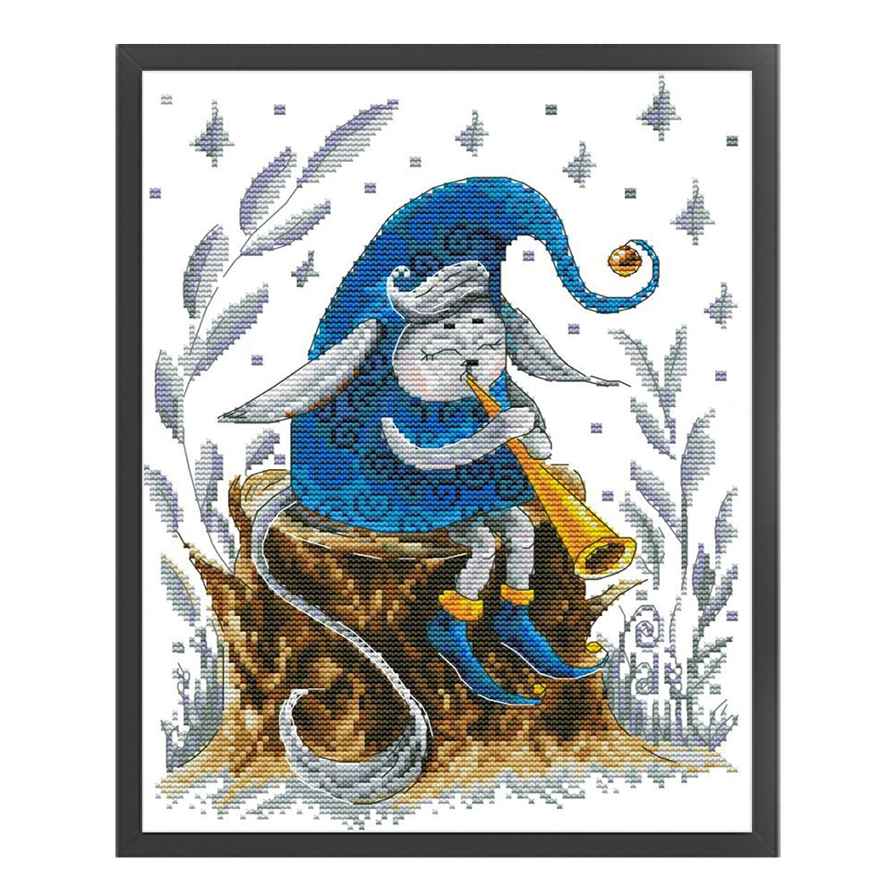 Elf Blowing The Trumpet - 14CT Stamped Cross Stitch 27*34CM