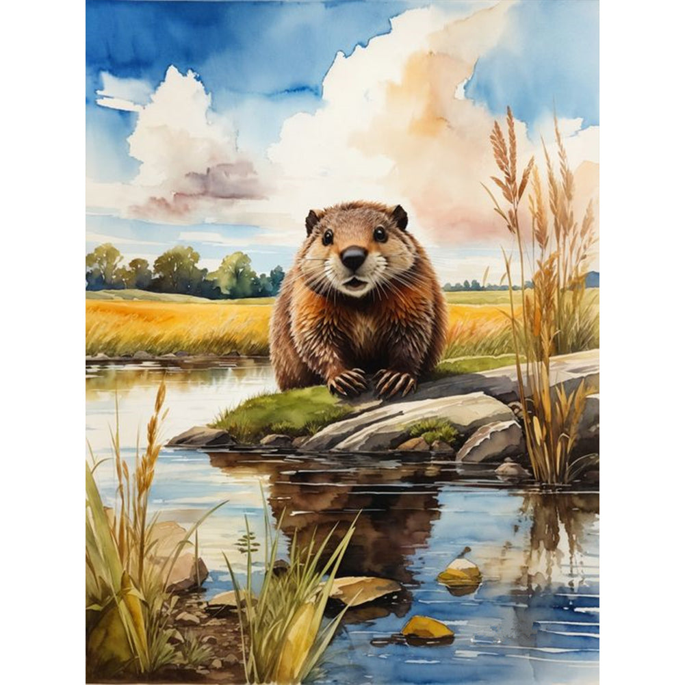 Beaver By The River - Full Round Drill Diamond Painting 30*40CM
