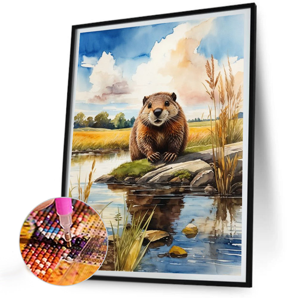 Beaver By The River - Full Round Drill Diamond Painting 30*40CM