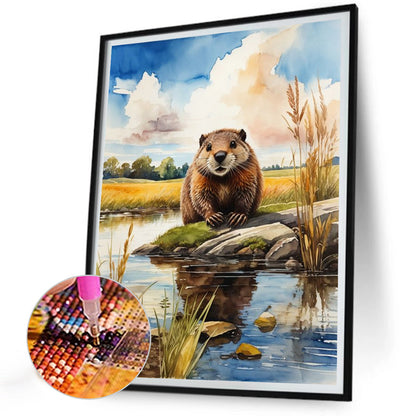 Beaver By The River - Full Round Drill Diamond Painting 30*40CM