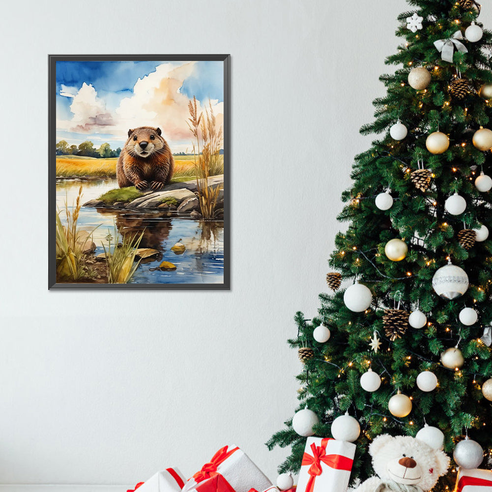 Beaver By The River - Full Round Drill Diamond Painting 30*40CM