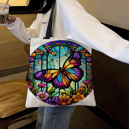 Embroidery Kit Stained Glass Butterfly Canvas Bag Cross Stitch Kit for Beginners