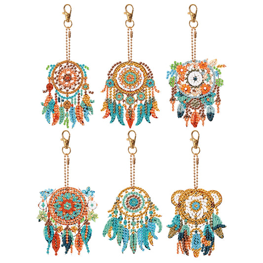 6 PCS Double Sided Flower Dreamcatcher Diamond Painting Keychain for Beginners