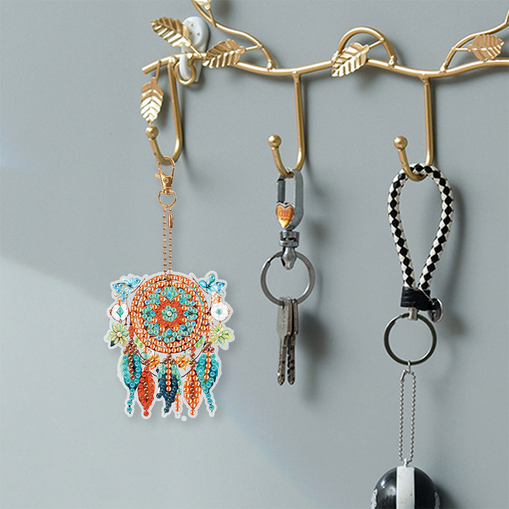 6 PCS Double Sided Flower Dreamcatcher Diamond Painting Keychain for Beginners