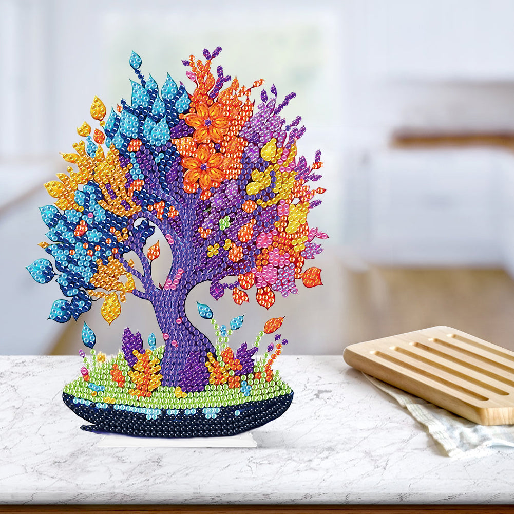 Acrylic Flower Tree Diamonds Painting Desktop Decor for Office Desktop Decor