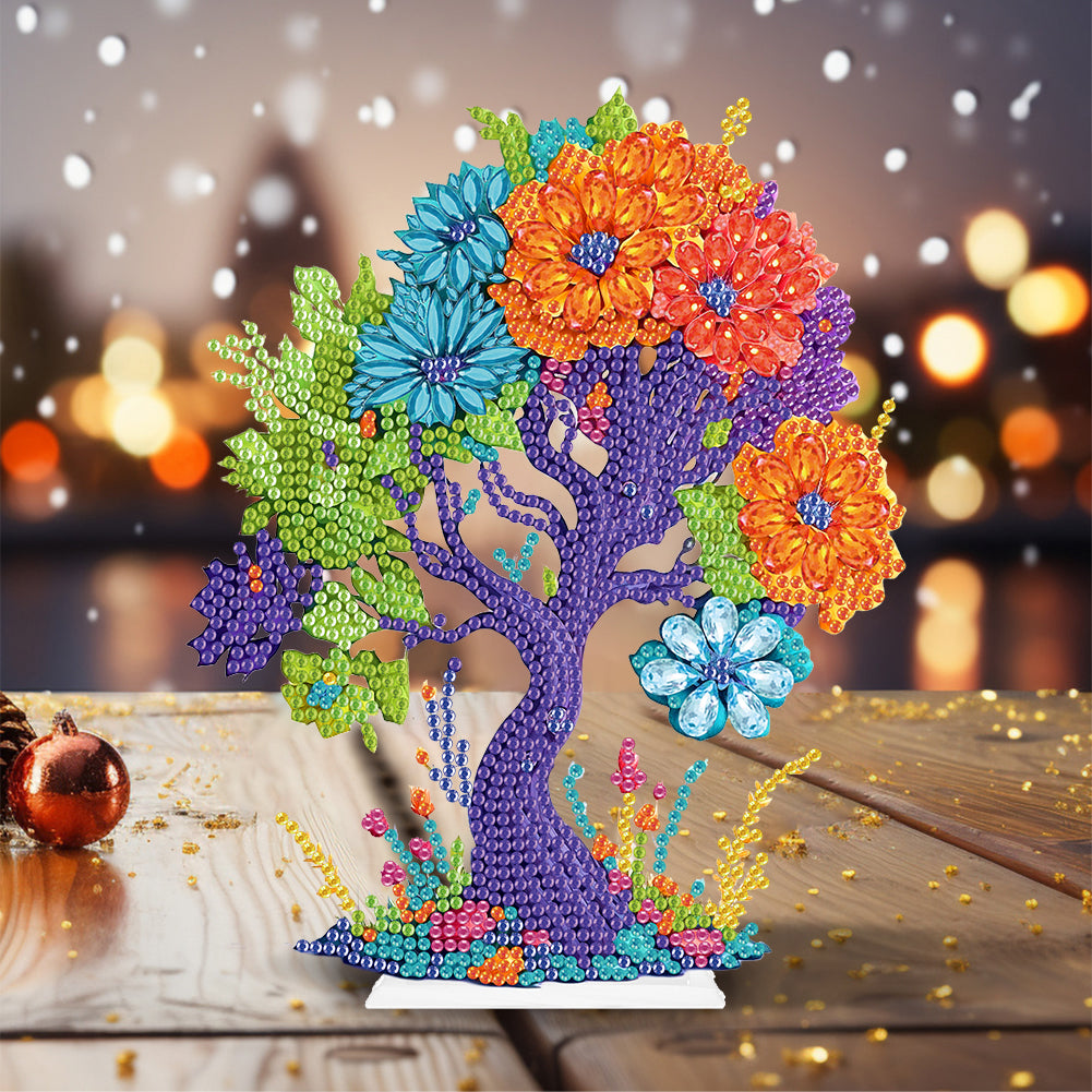 Acrylic Flower Tree Diamonds Painting Desktop Decor for Office Desktop Decor