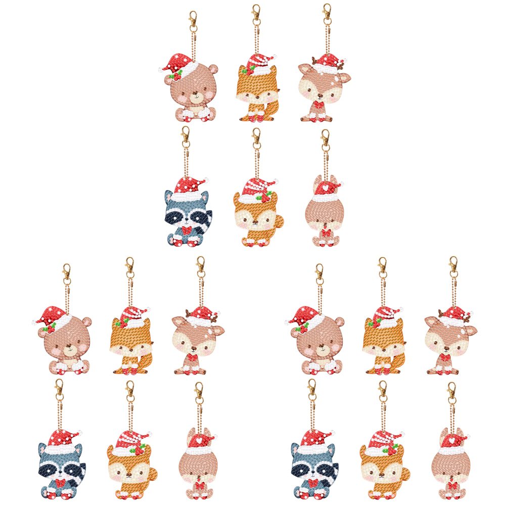 5PCS Double Sided Special Shape Diamond Painting Keychain (Christmas Animals)