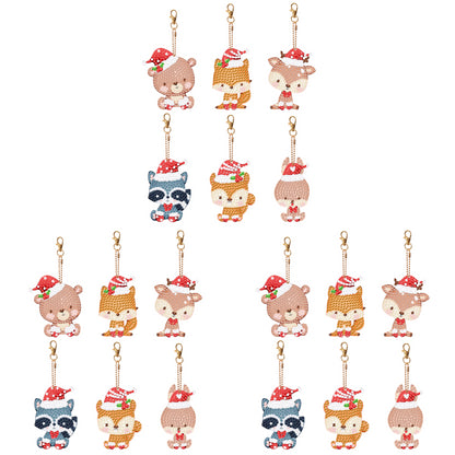 5PCS Double Sided Special Shape Diamond Painting Keychain (Christmas Animals)