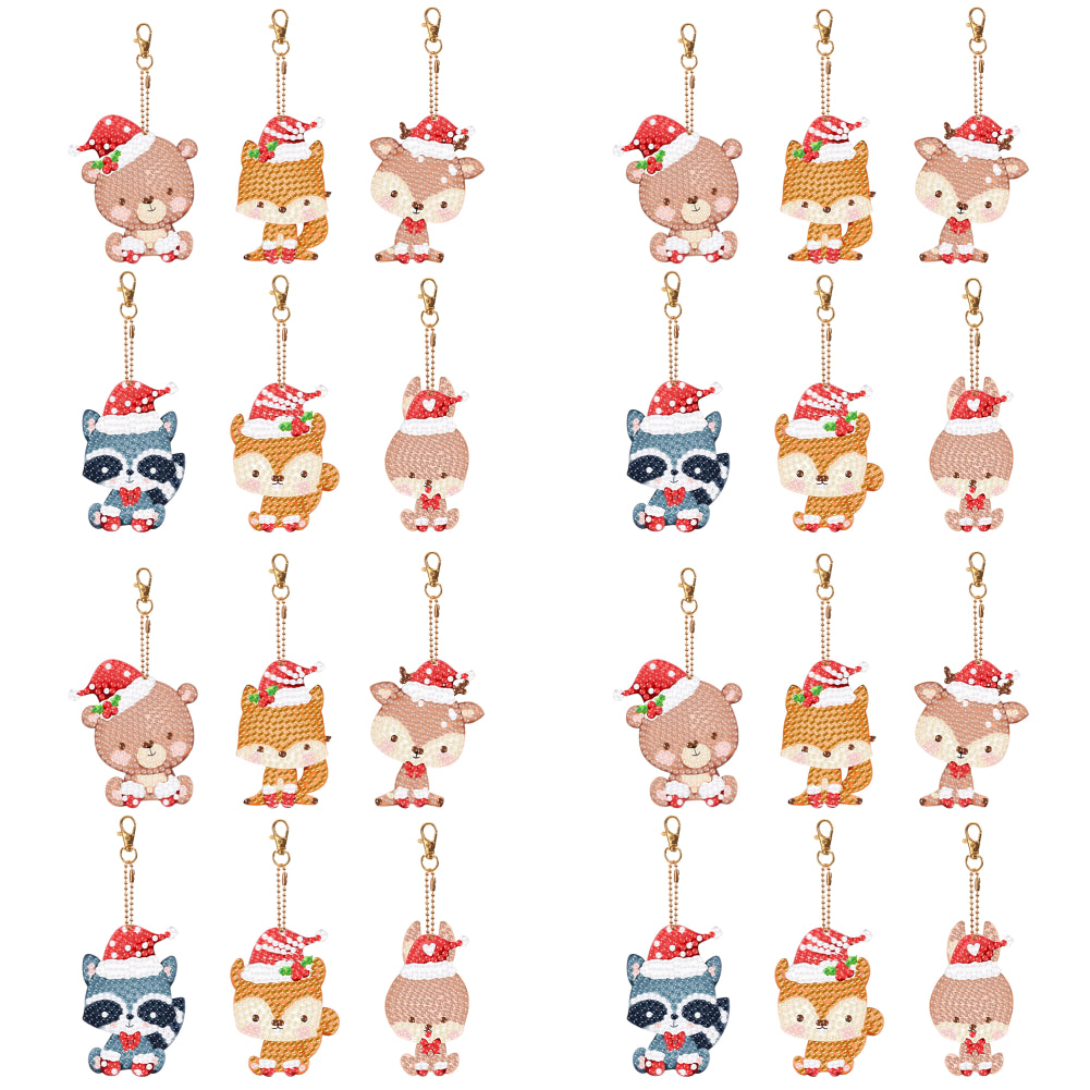 5PCS Double Sided Special Shape Diamond Painting Keychain (Christmas Animals)