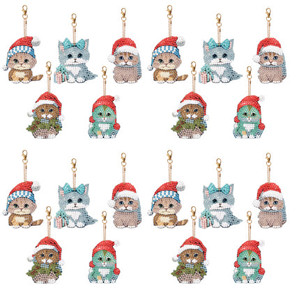 5PCS Double Sided Special Shape Diamond Painting Keychain (Christmas Cat)