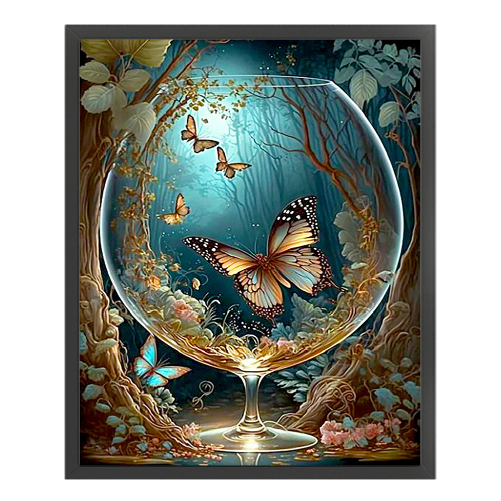 Butterfly In Glass Bottle In The Woods - 11CT Stamped Cross Stitch 40*50CM