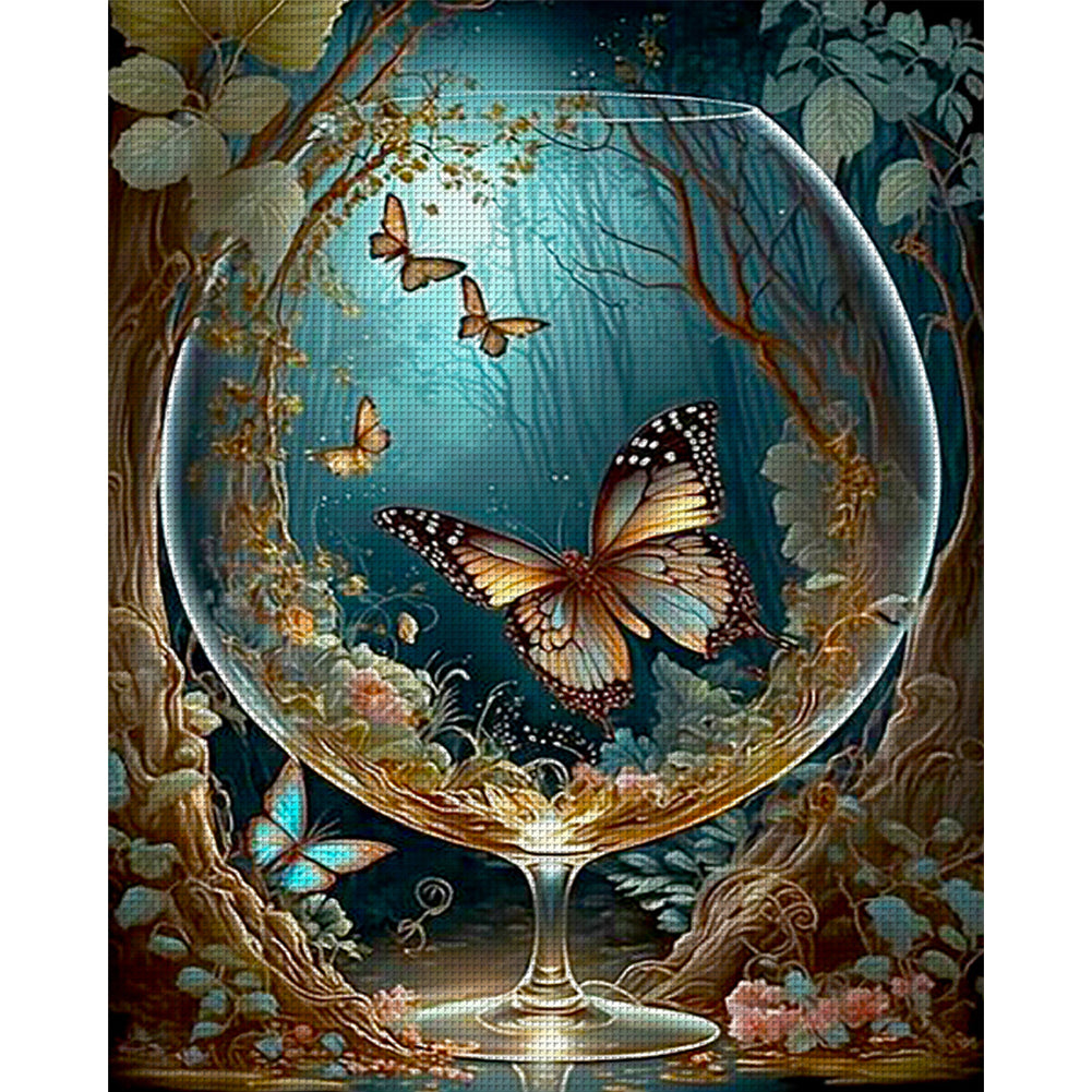 Butterfly In Glass Bottle In The Woods - 11CT Stamped Cross Stitch 40*50CM