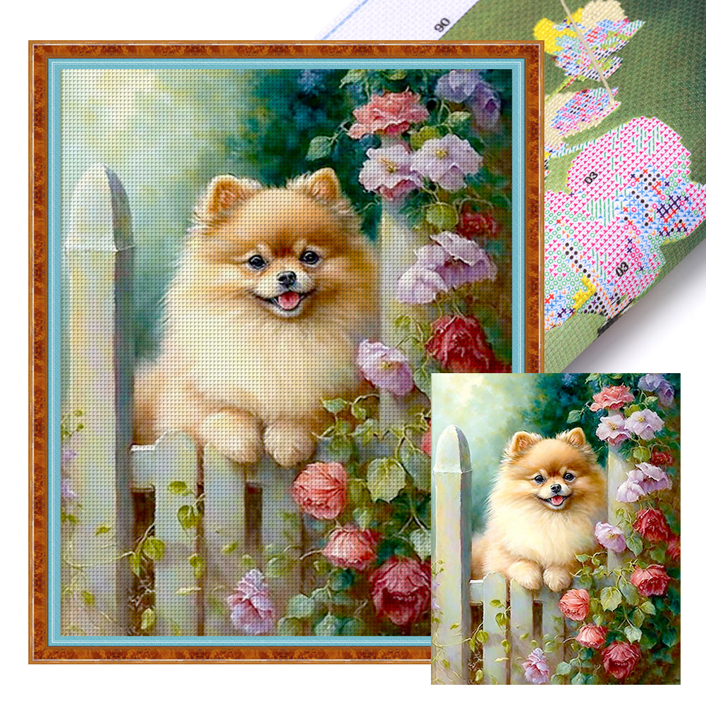 Flowers And Puppies - 11CT Stamped Cross Stitch 40*50CM