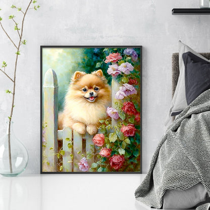 Flowers And Puppies - 11CT Stamped Cross Stitch 40*50CM