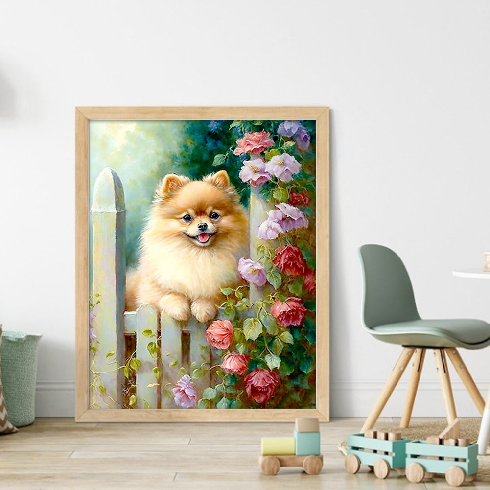 Flowers And Puppies - 11CT Stamped Cross Stitch 40*50CM