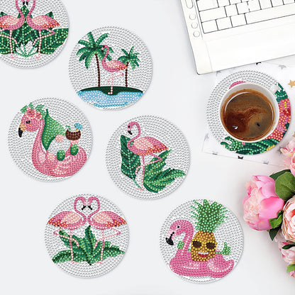 8 PCS Acrylic Diamond Painting Art Coaster Kit with Holder (Flamingo #2)